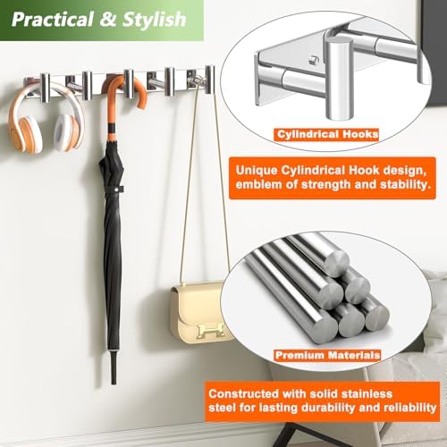 Wall Mounted Coat Rack-5 Hooks, Heavy Duty Stainless Steel Wall Hooks - Image 5