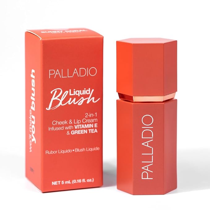 Palladio Liquid Blush for Cheeks & Lips 2-in-1 Makeup Face Blush, Weightless Cream Formula, Smudge Proof Long-Wearing Pigmented Blush, Natural Look Makeup Face Blushes, Dewy Finish, Sunny Coral