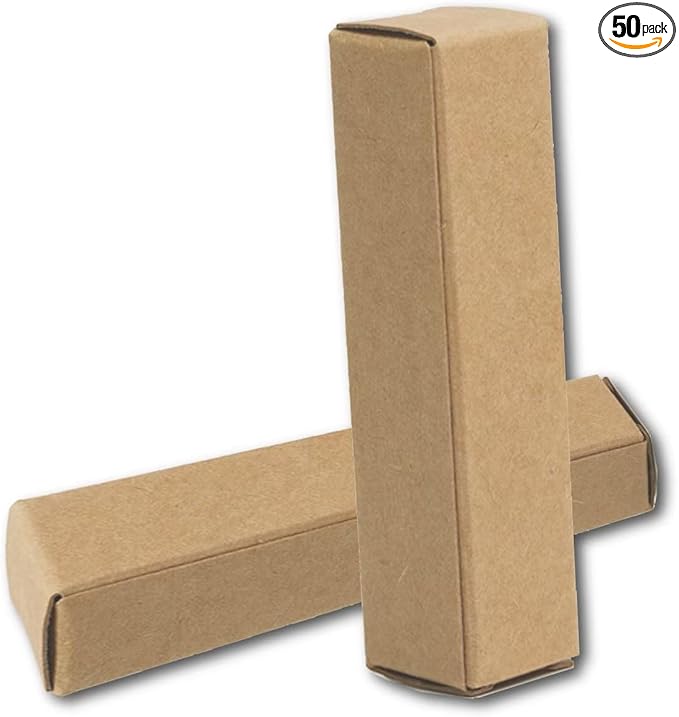 50 Pcs Lip Balm Containers Packaging Boxes, 2.67x0.7x0.7 Inch Wrapping Box for 0.15Oz Lipbalm Round Tubes, 5.5ml DIY Lipsticks Kraft Paper Package Boxes