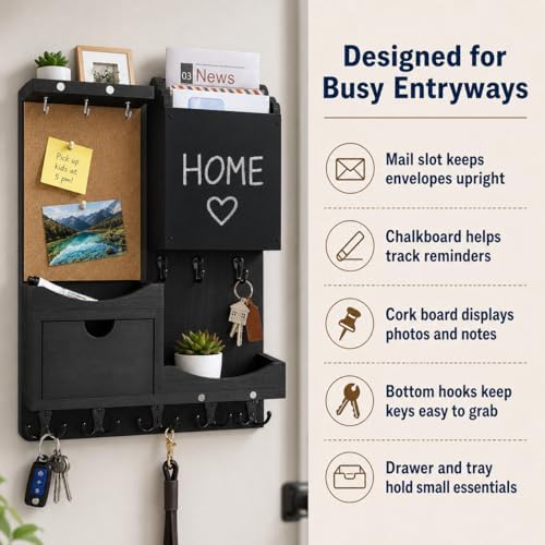 Key Holder Wall Mount with Drawer and Mail Organizer - Image 5
