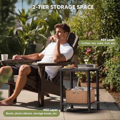 Outdoor Side Table with 2-Tier, Bamboo Small Patio Adirondack Oval Tables - Image 5