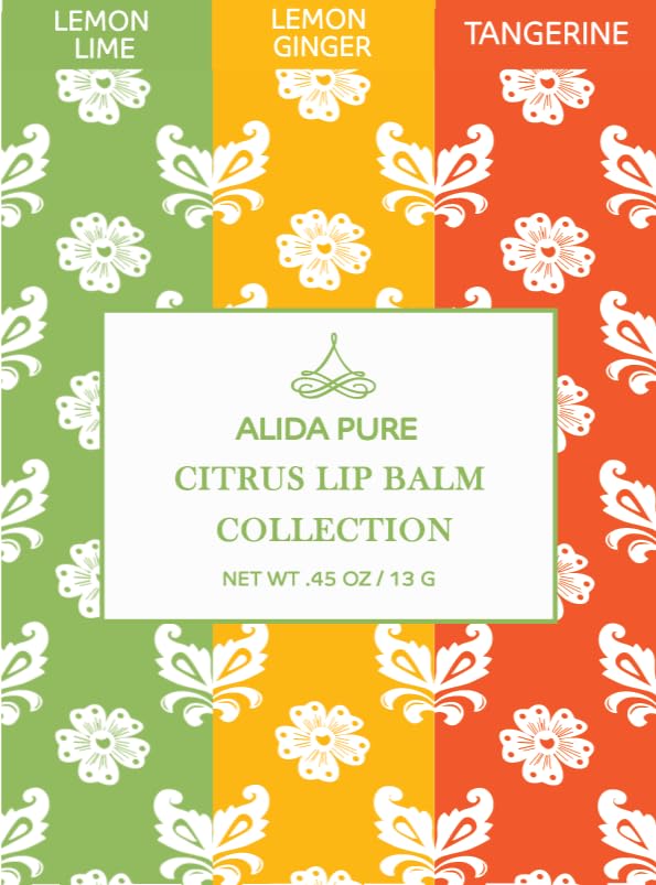 Citrus Lip Balm Collection, Vegan Lip Balm Set, Bees Wax Free, Coconut Oil Free, Avocado Oil, Organic Jojoba Oil, Vitamin E, Natural Moisturizer For Dry Cracked Lips, 3 Tube Set