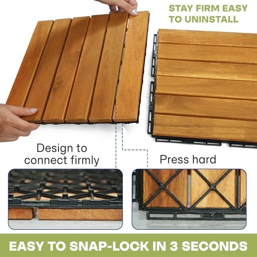 Acacia Wood Interlocking Deck Tiles, Waterproof Patio Tiles - Image 5