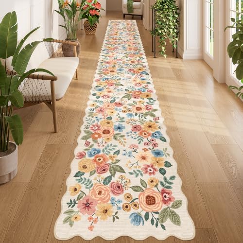 DUKINO 2x14 Hallway Runner Rug, Floral Washable Kitchen Rug by DUKINO
