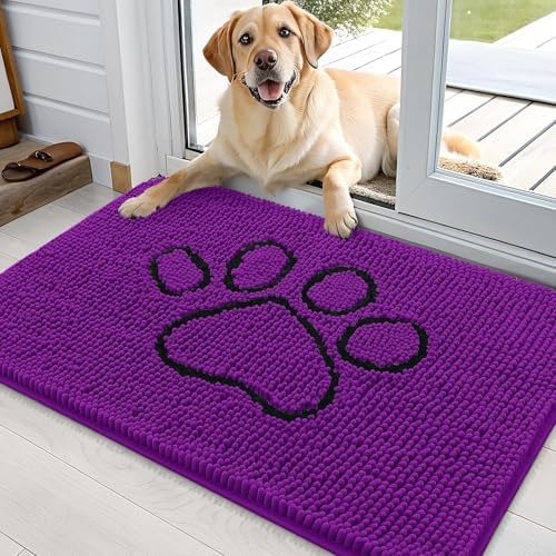 OLANLY Dog Door Mat for Muddy Paws 36x24, Paw Print Design Chenille Mud Mat by OLANLY
