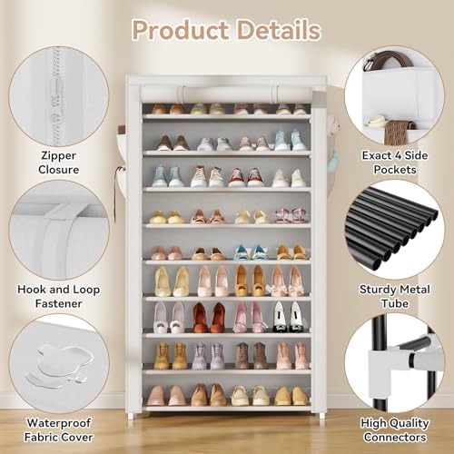 LANTEFUL Shoe Rack with Covers 10 Tier Tall Shoe Rack Organizer Large Capacity - Image 4