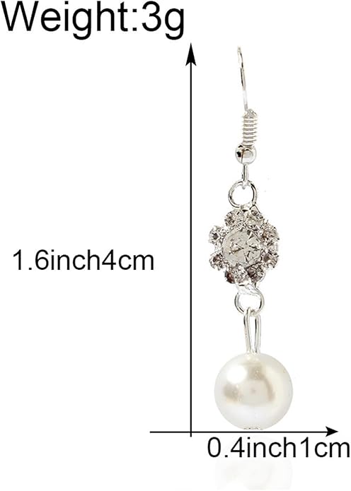 Vintage Rhinestone Pearl Drop Earrings Crystal Flower Dangle Earrings Silver Pearl Earring Cz Flower Hook Earrings Jewelry for Women