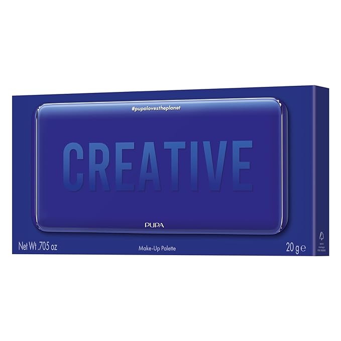 Pupa Milano Make-Up Palette L, 005 Blue, 0.71 oz - 18 Pan Eyeshadow and Blush Palette, Matte, Shimmer, Metallic Finishes - Blendable Velvety Texture Blush Powder - Talc-Free - Eco-Friendly Packaging