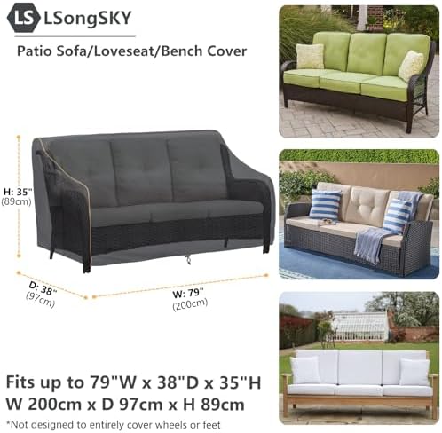 Patio 3-Seater Sofa Cover, Outdoor Couch Cover Fits up to 79W x 38D x 35H Inches - Image 3