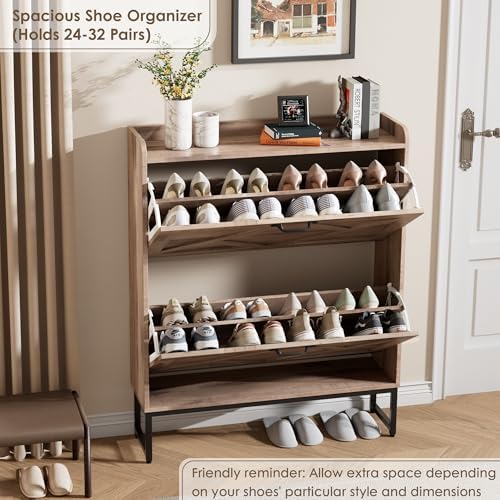Nicetree Shoe Cabinet with 2 Flip Drawers，Freestanding Shoe Storage Cabinet - Image 4