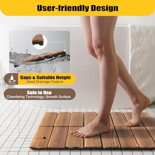 36 Pcs Wood Interlocking Patio Deck Tiles, Backyard All Weather - Image 5