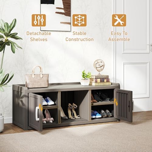 2-Tier Storage Bench, Waterproof UV-Resistant Outdoor Shoe Storage Cabinet - Image 5