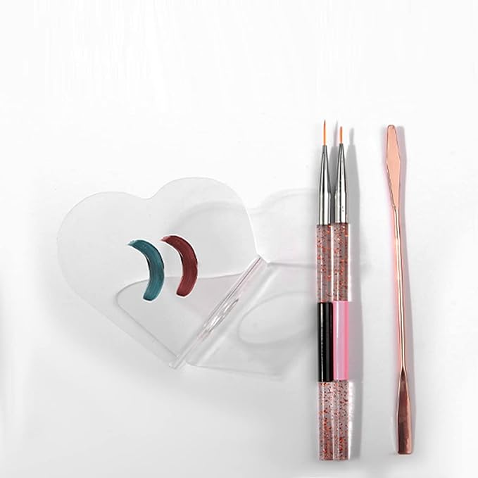 3Pcs Clear Handheld Acrylic Palette Heart Shaped Acrylic Nail Color Palette Handheld Makeup Mixing Palette Foundation Mixing Tray Cosmetic Palette for Lipstick Eyeshadow Foundation Color Blending