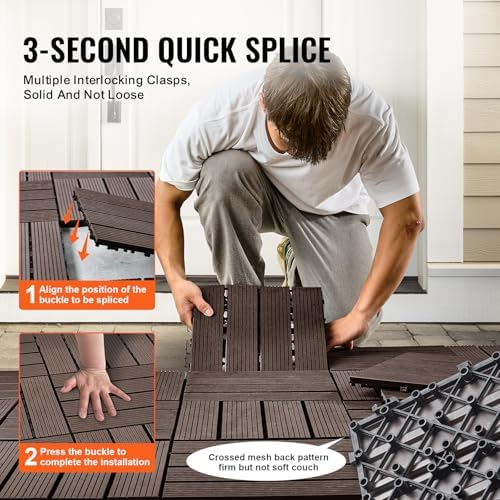 VEVOR Interlocking Deck Tiles Plastic Wood, 10 Pack, Patio Floor Decking - Image 5
