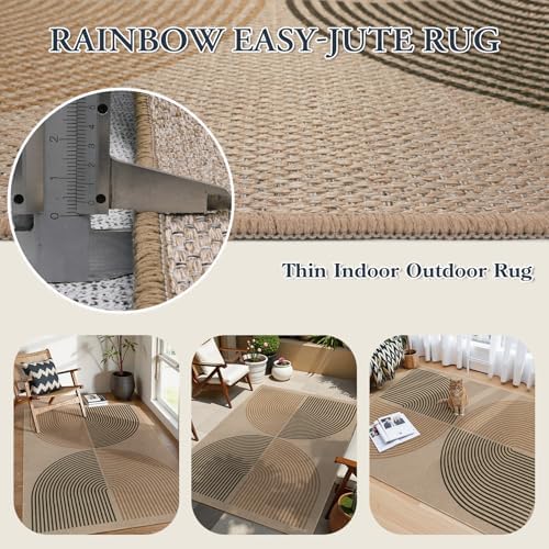 Lahome Modern Rainbow Easy Jute Office Rug, 4x6 Machine Washable Area Rugs - Image 4