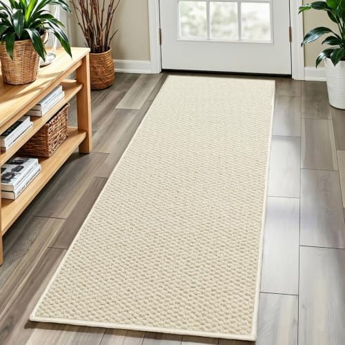 Faux Jute Runner Rug 2'x8', Washable & Non-Slip, Off White by Unknown