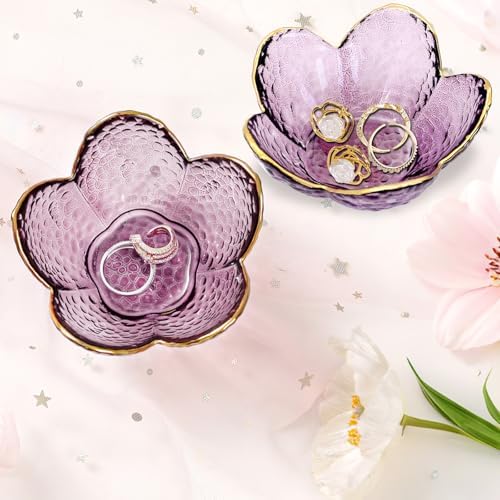 Gifts for Women Purple Flower Jewelry Dish Glass Ring Holder Decorative Jewelry - Image 3