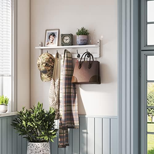 AMBIRD Wall Hooks with Shelf | Entryway Hanging Wood Coat Hooks | Wall-Mounted - Image 3