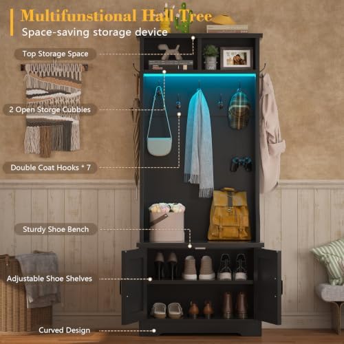 Small Hall Tree with Bench and Shoe Storage, Coat Rack with Shoe Bench - Image 2