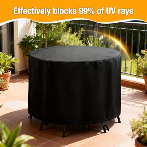 POMER Round Patio Furniture Set Cover, Outdoor Round Table Cover 62"D x 28"H - Image 7