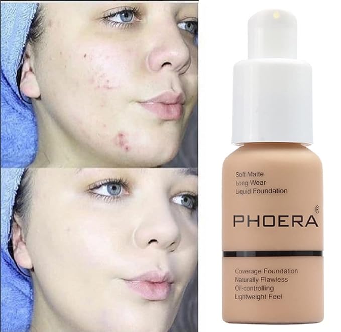 PHOERA Foundation, Flawless Soft Matte Liquid Foundation Makeup for Women. (106#Warm Sun)