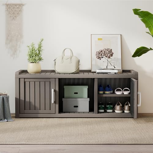 2-Tier Storage Bench, Waterproof UV-Resistant Outdoor Shoe Storage Cabinet - Image 6