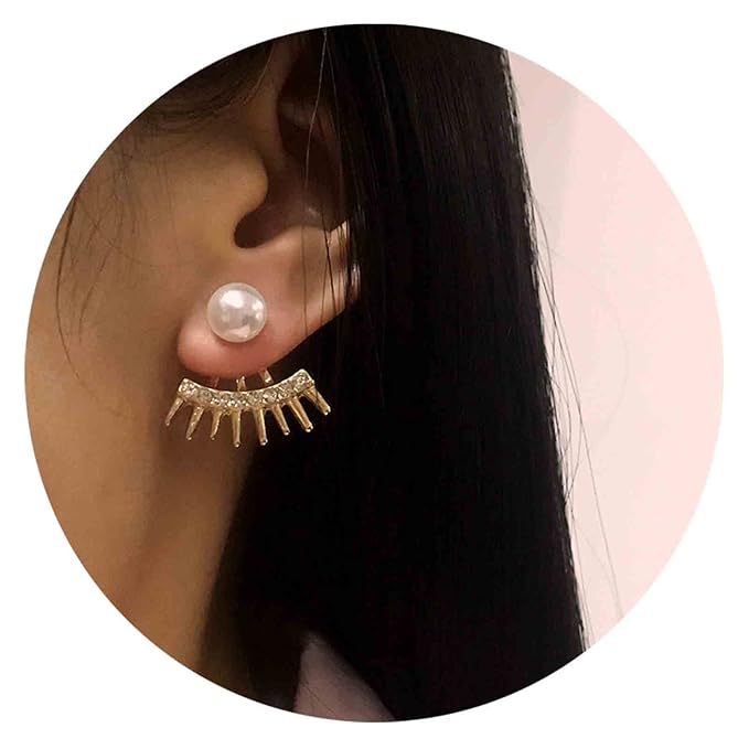 Punk Spike Ear Jacket Earrings Gold Pearl Studs Earrings Minimalist Front Back Studs Earrings Modern Edgy Earrings Jewelry for Women and Girls Gift