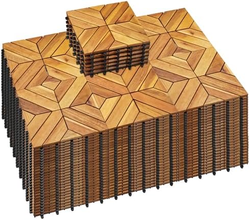 PrimeZone 162 PCS Solid Acacia Wood Interlocking Patio Deck Tiles Outdoor by PrimeZone