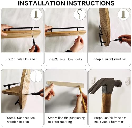 Key Holder Wall Mount with Shelf and Hooks, Mail Organizer - Image 6