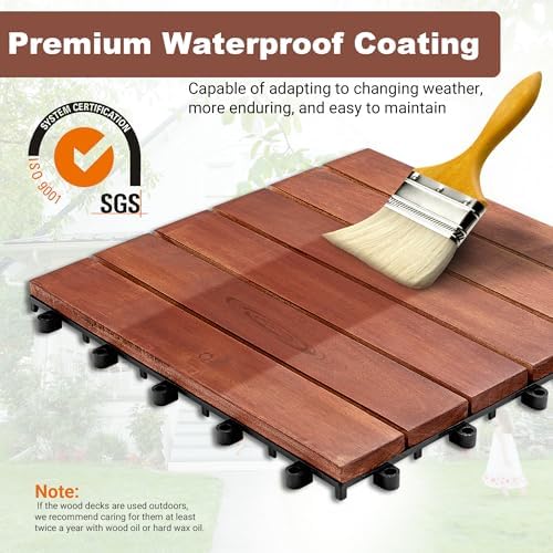 PrimeZone 216 PCS Solid Acacia Wood Interlocking Deck Tiles Outdoor - Image 7