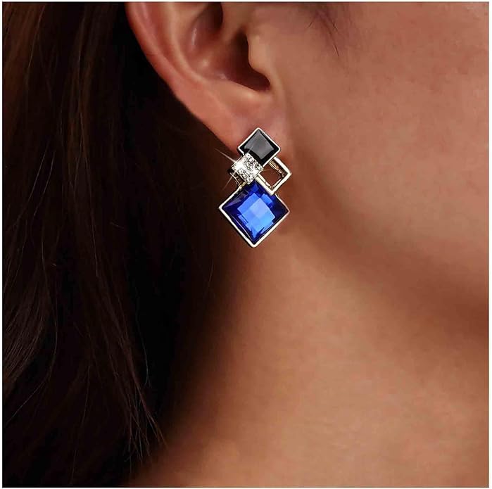 Vintage Crystal Square Drop Earrings Black Square Stud Earrings Gold Hollow Square Dangle Earrings Black Onyx Square Earrings Jewelry for Women