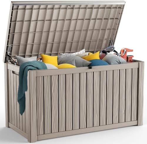 PatioZen 200 Gallon Resin Deck Box, Lockable Patio Outdoor Storage Box by OutdoorLivingPerfected