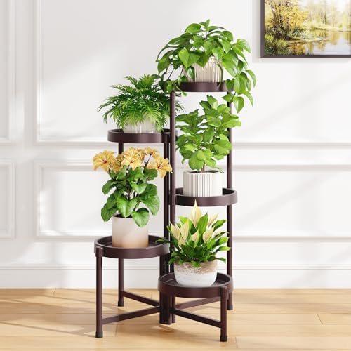 iDavosic.ly 5 Tier Folding Plant Stand Indoor Outdoor, Plastic Tray by iDavosicly