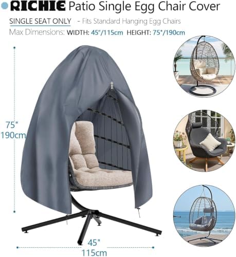 RICHIE 75”x45” Patio Egg Chair Covers Waterproof & UV Resistant, Heavy-Duty - Image 2