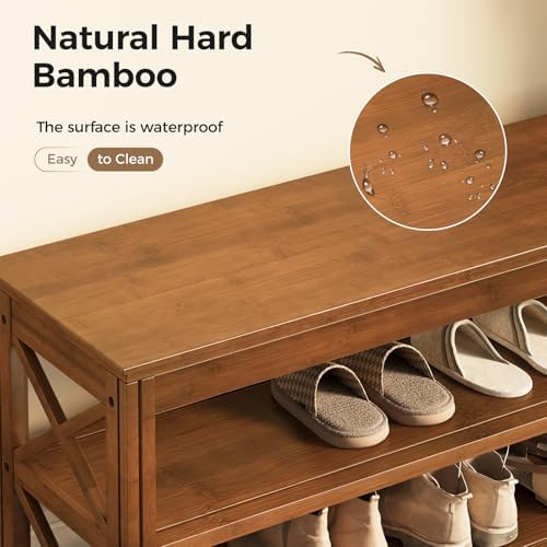Bamworld Shoe Rack Bench with Storage 3 Tier Bamboo Shoe Bench Entryway Rustic - Image 6