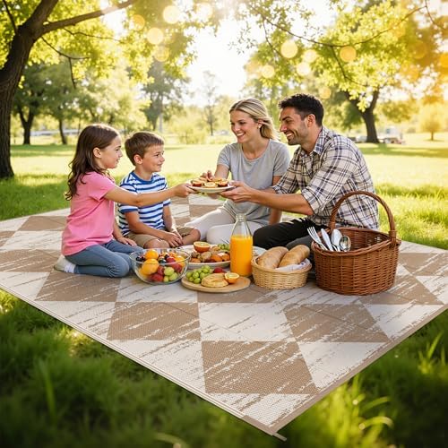 HEBE Outdoor Rug Waterproof 5'x8', Checkered Reversible Plastic Patio Rug - Image 3