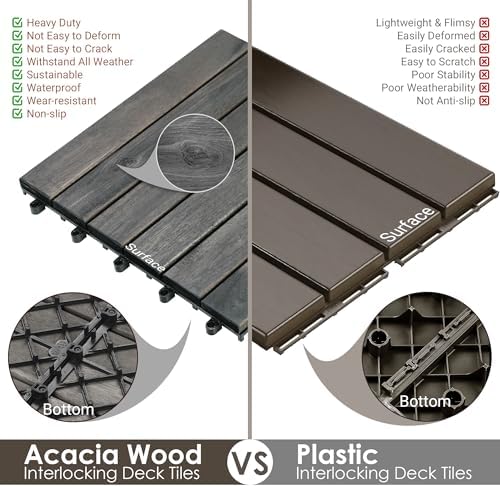 PrimeZone 9 PCS Solid Acacia Wood Interlocking Patio Deck Tiles Outdoor - Image 6
