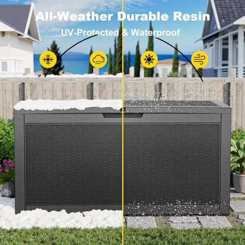 PatioZen 150 Gallon Resin Deck Box, Lockable Patio Outdoor Storage Box - Image 4