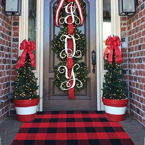 Red and Black Plaid Rug, Cotton Woven Rug by BOTTA