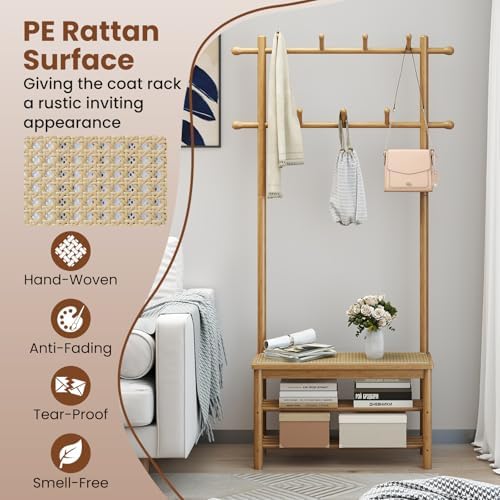 GIANTEX 3-in-1 Hall Tree with Bench and Shoe Storage, 11 Hanging Rods - Image 6