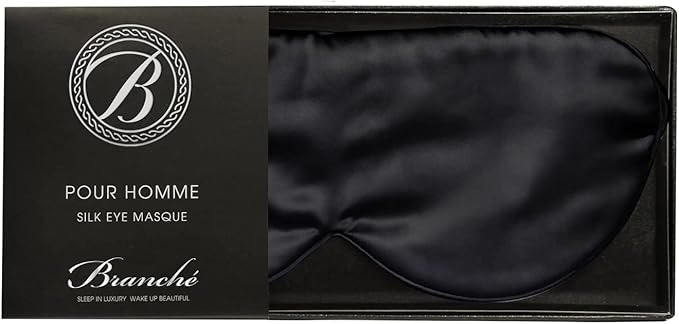 Branche Beauty Silk Eye Mask Pour Homme - Stylish 100% 6A Silk 22 Momme Sleep Mask, Eye Cover, Shade Blindfold Sleeping Mask for Luxury Sleep for Men Gifts for Him (Black)