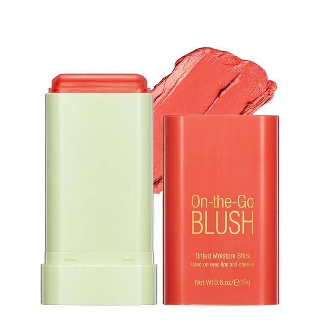 Multi-Use Makeup Blush Stick, Cream Blush Stick, Tinted Solid Moisturizer Stick for Cheek & Eyes & Lips, Waterproof Natural Nude Makeup, Suitable for All Skin (3#Coral Orange)