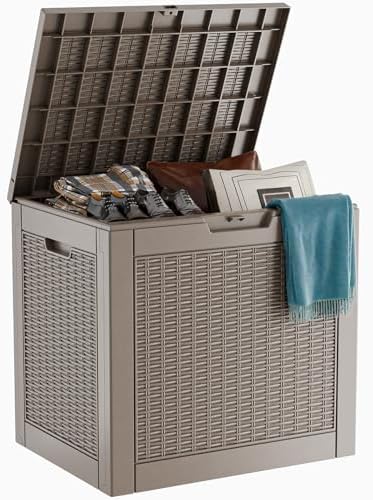 PatioZen 31 Gallon Wicker Pattern Resin Deck Box, Lockable Patio Outdoor by OutdoorLivingPerfected