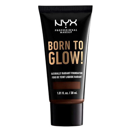 NYX PROFESSIONAL MAKEUP Born To Glow Naturally Radiant Foundation, Medium Coverage - Deep Ebony