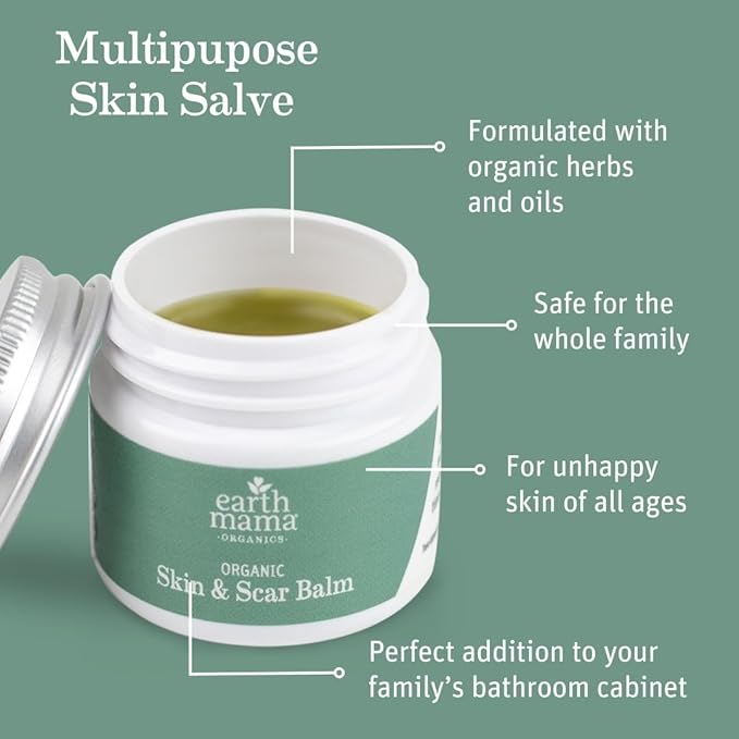 Earth Mama Organic Skin & Scar Balm |C-Section Recovery Skin Care, Pregnancy Stretch Mark Scar Cream with Organic Jojoba Oil, Tamanu Oil & Gotu Kola (2-Pack)