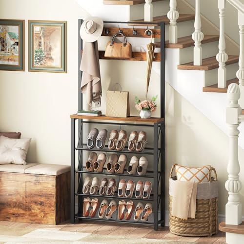 HOOBRO Hall Tree with Bench, Narrow Shoe Rack with Coat Rack, Coat Rack with - Image 3