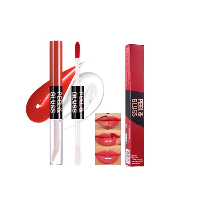 Rose Pink Peel Off Lip Gloss Masque,Lip Stain Peel Off Tattoo - Peel Off Lip Tint and Lip Oil 2-in-1,Long Lasting Waterproof Transfer-proof Lip Mask Lip Gloss Peel Off Lip Liner,for All Skin Type 02#