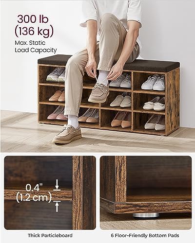VASAGLE Shoe Bench with Cushion, 12 Compartments, 11.9 x 40.9 x 18.9 Inches - Image 5