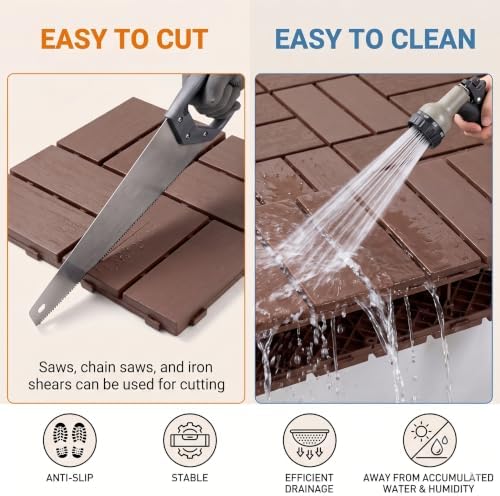 44 Pack Plastic Interlocking Deck Tiles, 12 x 12 Inch Waterproof Outdoor Floor - Image 4