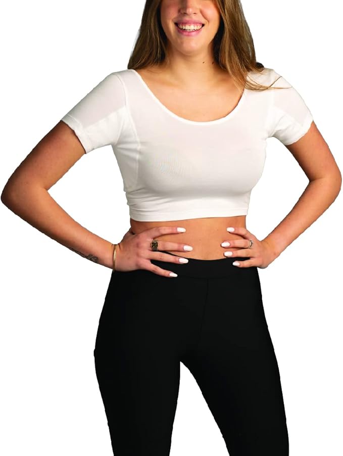 Women’s Undershirts - Sweatproof Shirts Women with Underarm Sweat Pads - White…